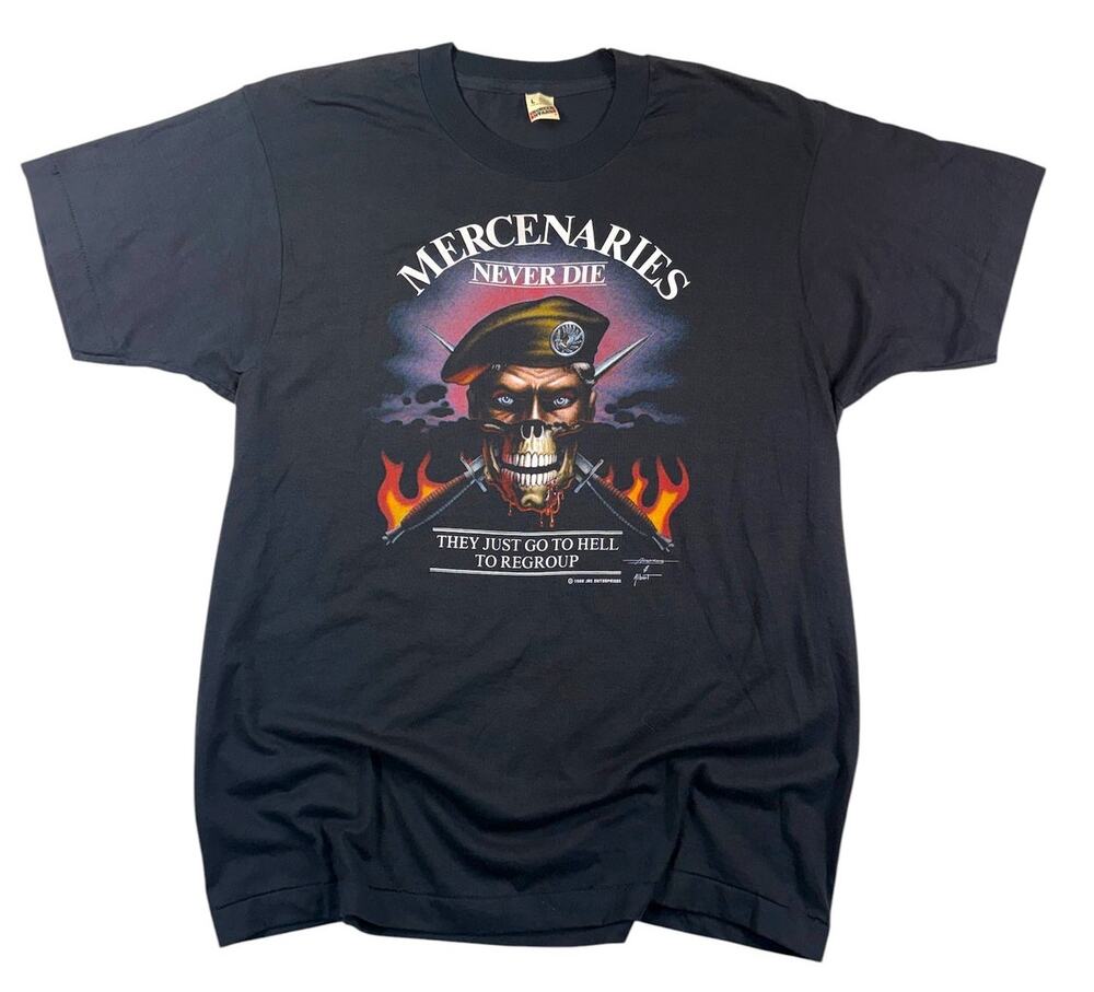 Vintage Mercenaries 3d Emblem T-Shirt Men's Large 1988 Jrs Enterprises Euc